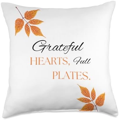 Grateful Hearts Full Plates Thanksgiving Autumn Season Throw Pillow by Unknown