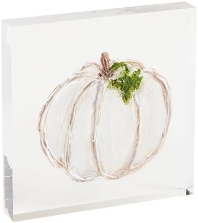 Mud Pie Acrylic Pumpkin Plaque, Cream, 5 1/4" x 5 1/4" by MudPie