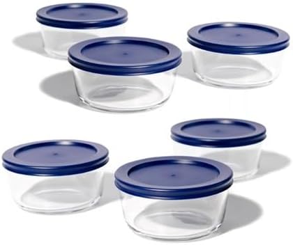 12-Piece Glass Food Storage Containers Set (6 Containers + 6 BPA-Free Lids) | 2-Cup, Leakproof | Microwave, Freezer, Oven & Dishwasher Safe | Ideal for Meal Prep & Pantry Organization, Blue