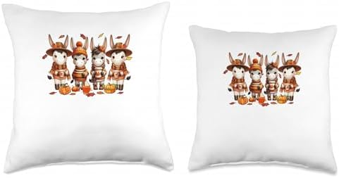 Group Cute Mules Thanksgiving Flowers Fall Pumpkins Farmer Throw Pillow - Image 3