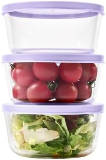 6-Piece Glass Food Storage Containers Set (3 Containers + 3 BPA-Free Lids) | 2-Cup, Leakproof | Microwave, Freezer, Oven & Dishwasher Safe | Ideal for Meal Prep & Pantry Organization, Purple