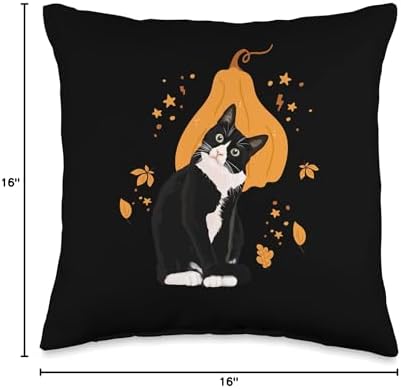 Tuxedo Cat Meow Thanksgiving Black Cat Cute Tuxie Lover Throw Pillow - Image 4