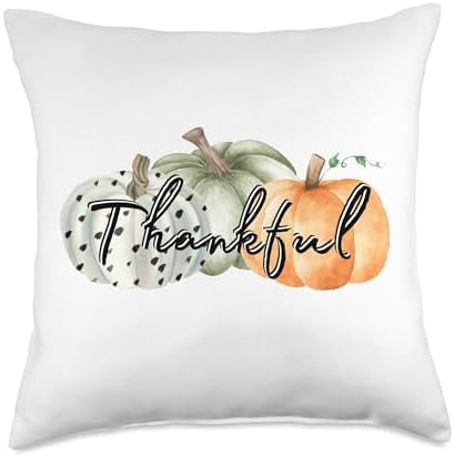 Thankful Fall Pumpkins Graphic Casual Autumn Thanksgiving Throw Pillow by Unknown