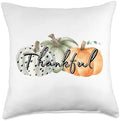 Thankful Fall Pumpkins Graphic Casual Autumn Thanksgiving Throw Pillow by Unknown