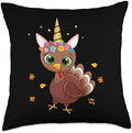 Cute Turkey Unicorn Thanksgiving Turkey Trot Squad Rainbow Throw Pillow by Unknown