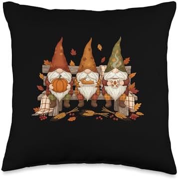 Family Fall Gnome with Pumpkins Turkey Autumn Thanksgiving Throw Pillow by Unknown