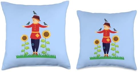 Spot & Tiger Thanksgiving Fall Scarecrow Sunflowers Crows Autumn Thanksgiving Cute Throw Pillow, 18x18, Multicolor - Image 3