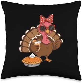 Thanksgiving Turkey Bow Orange Juice Pie Women Girls Kids Throw Pillow by Unknown