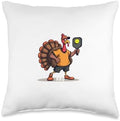 Thanksgiving Pickleball Turkey And Dinks Funny Pickleball Throw Pillow by Unknown