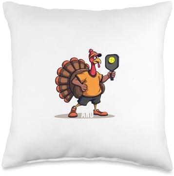 Thanksgiving Pickleball Turkey And Dinks Funny Pickleball Throw Pillow by Unknown