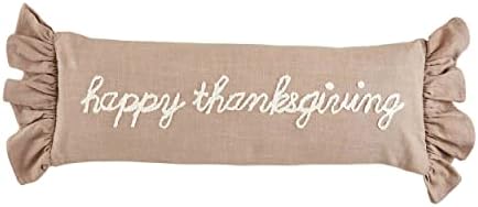 Mud Pie Thanksgiving Ruffle Pillow, 10 1/2" x 30", Brown by MudPie