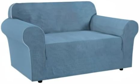 H.VERSAILTEX Stretch Sofa Covers Couch Covers for 2 Cushion Couch Sofa Pet Friendly with Elastic Bottom, Textured Checked Jacquard Fabric(Loveseat 58"-70" Wide, Dusty Blue)