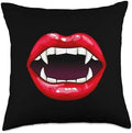 Halloween Lips With Fangs Throw Pillow