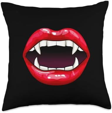 Halloween Lips With Fangs Throw Pillow