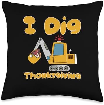Funny Boys Bulldozer Excavator Toddler I Dig Thanksgiving Throw Pillow by Unknown