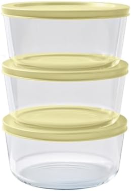 6-Piece Glass Food Storage Containers Set (3 Containers + 3 BPA-Free Lids) | 4-Cup, Leakproof | Microwave, Freezer, Oven & Dishwasher Safe | Ideal for Meal Prep & Pantry Organization, Yellow