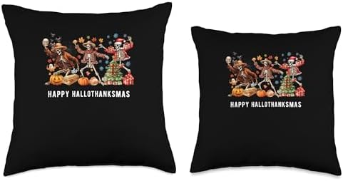 Halloween Thanksgiving Christmas HalloThanksMas Skeleton Throw Pillow - Image 3