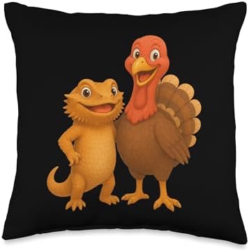 Bearded Dragon and Turkey Fall Thanksgiving Autumn Season Throw Pillow by Unknown