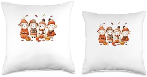 Group Cute Sheeps Thanksgiving Flowers Fall Pumpkins Farmer Throw Pillow - Image 3