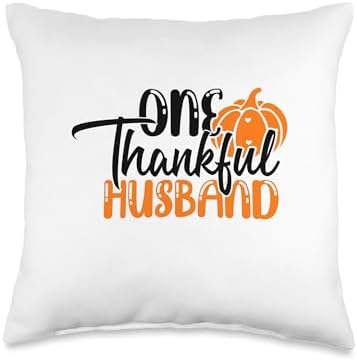 One Thankful Husband Thanksgiving Pumpkin Throw Pillow by Unknown