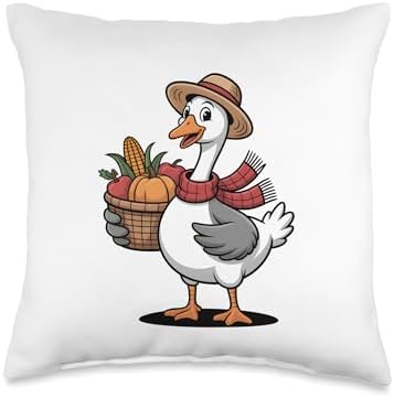 Thanksgiving Just a Thankful Goose Fall Harvest Farm Picnic Throw Pillow by Unknown