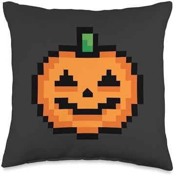 Retro Arcade Pixelated Game Pumpkin – Thanksgiving Halloween Throw Pillow by Unknown