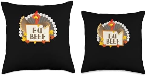Thanksgiving Shirt Turkey Meat Pilgrim Costume Eat Beef Thanksgiving Day Funny Turkey Lovers Humor Pilgrim Throw Pillow, 16x16, Multicolor - Image 3
