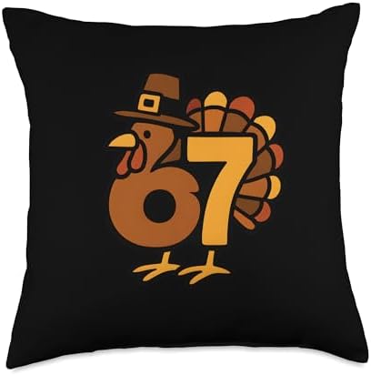 67 Thanksgiving 6 7 Turkey Six Seven Funny Teens Boys Kids Throw Pillow by Unknown