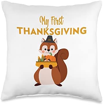 My First Thanksgiving Baby Clothes Boys Girls Cute Squirrel Throw Pillow by Unknown