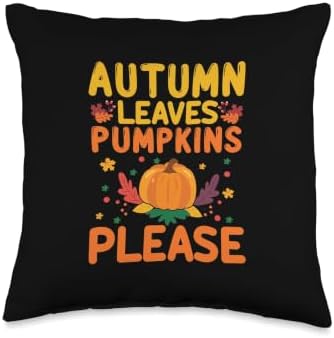 Halloween Thanksgiving Fall Autumn Leaves Pumpkin Please Throw Pillow by Unknown
