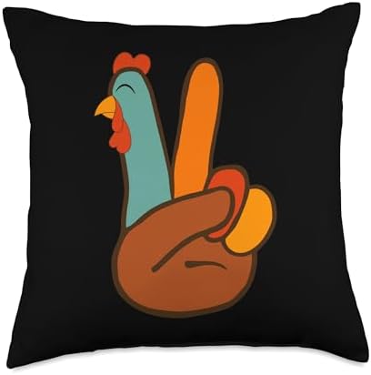 Thanksgiving Peace Love Turkey Hand Sign Tee Ideas Thanksgiving Peace Love Grateful Turkey Hand Sign Throw Pillow, 18x18, Multicolor by Unknown