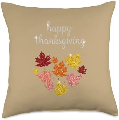 Happy Thanksgiving Sparkle Leaves, Friendsgiving & Turkey Throw Pillow by Unknown