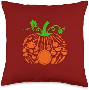 Chef Tools Pumpkin Shape Thanksgiving Autumn Job Team Throw Pillow by Unknown