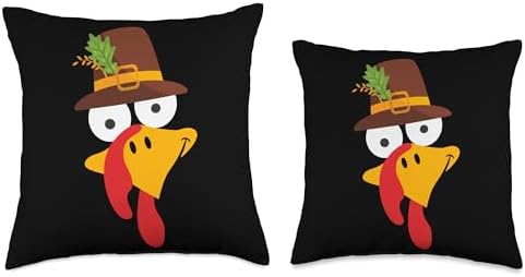 Cute Turkey Face With Pilgrim Hat For Thanksgiving Throw Pillow - Image 3