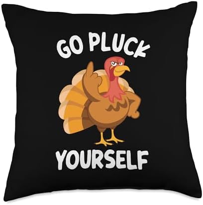 Funny Thanksgiving Offensive IDEAS Go Pluck Yourself Flipping Bird Offensive Turkey Throw Pillow, 18x18, Multicolor by Unknown