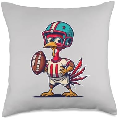Thanksgiving Cute Turkey Holding American Football Boys Kids Throw Pillow by Unknown