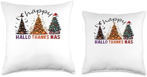 halloween thanksgiving christmas happy hallothanksmas trees Throw Pillow - Image 3