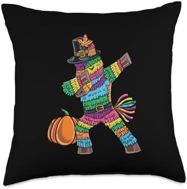 Dabbing Pilgrim Pinata Kids Boys Thanksgiving Mexican Throw Pillow by Unknown