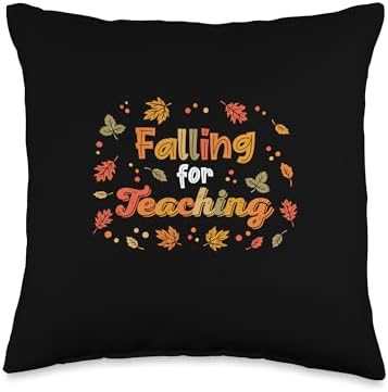 Falling For Teaching Fall Thanksgiving Teacher 2024 Throw Pillow by Unknown