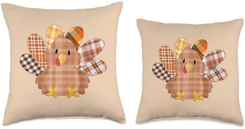 Cute Autumn Plaid Thanksgiving Turkey Throw Pillow - Image 3