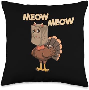 Turkey Cat Meow Meow Funny Thanksgiving Turkey Cat Throw Pillow by Unknown