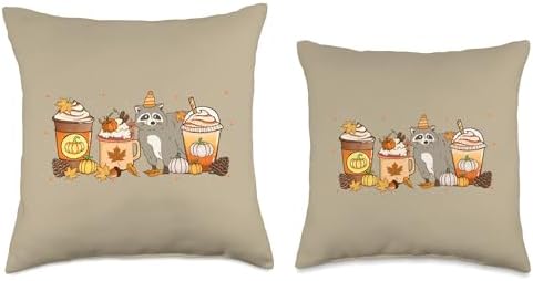 Raccoon Coffee Pumpkin Spice Animal Fall Thanksgiving Throw Pillow - Image 3