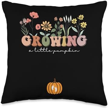 Wildflowers Growing a Little Pumpkin Thanksgiving Pregnancy Throw Pillow by Unknown