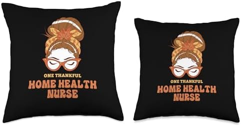 Thanksgiving Holiday Gifts and Designs Messy Bun Home Health Nurse Thanksgiving Woman Throw Pillow, 18x18, Multicolor - Image 3