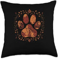 Cute Fall Dog Paw Print Pets Autumn Leaf Puppy Thanksgiving Throw Pillow by Unknown