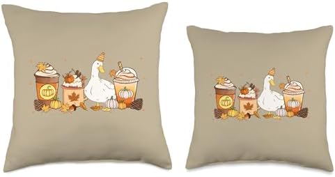 Duck Coffee Pumpkin Spice Farm Animal Fall Thanksgiving Throw Pillow - Image 3