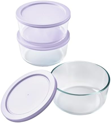 6-Piece Glass Food Storage Containers Set (3 Containers + 3 BPA-Free Lids) | 4-Cup, Leakproof | Microwave, Freezer, Oven & Dishwasher Safe | Ideal for Meal Prep & Pantry Organization, Purple