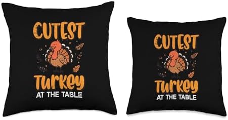 Thanksgiving Cutest Turkey At Table Funny Fall Men Women Kid Throw Pillow - Image 3