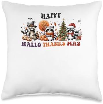 halloween thanksgiving christmas happy hallothanksmas Throw Pillow by Unknown