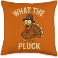 Funny Thanksgiving Cartoon Turkey What The Pluck Throw Pillow by Unknown